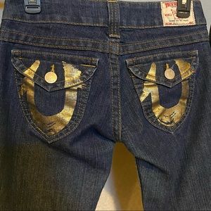 True Religion Gold Painted Jeans